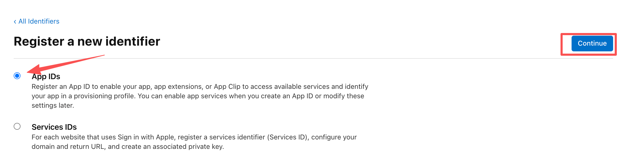 Choose App IDs