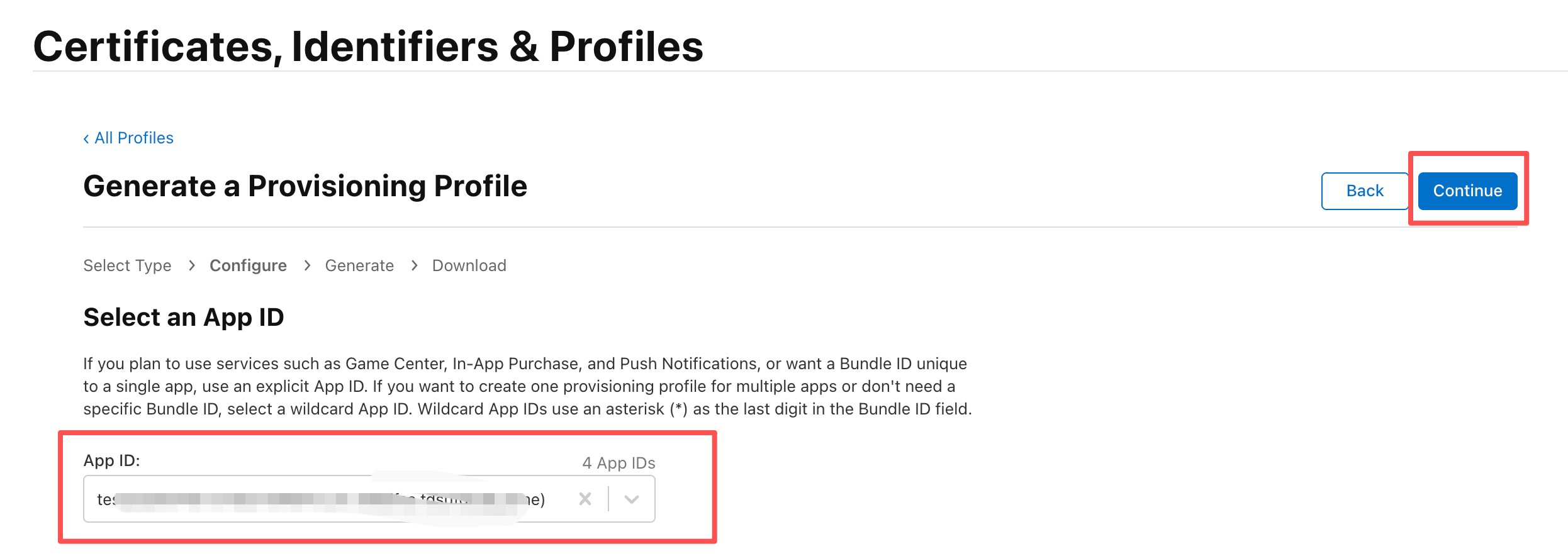 Select the App ID