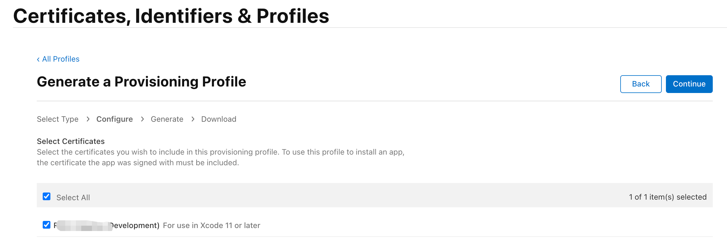 Select the certificate