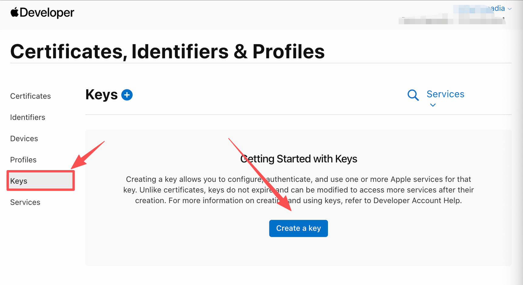 Create an APNs key