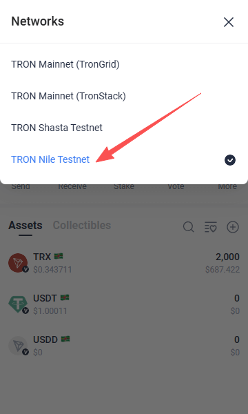 Select Nile Testnet